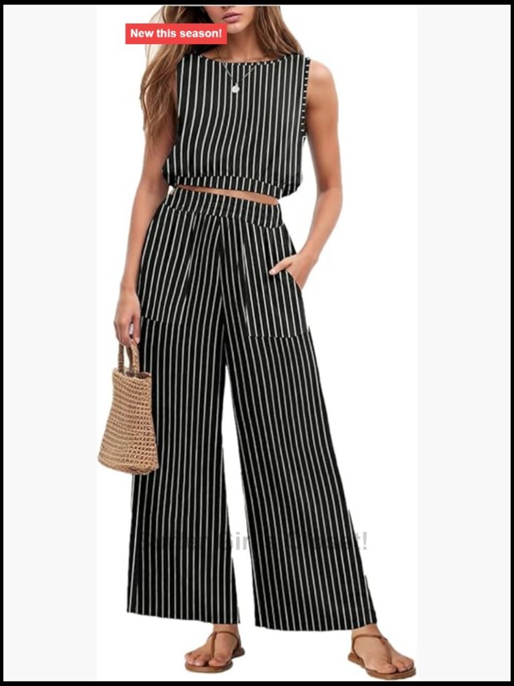 Casual Summer 2 Piece Set Sleeveless Crop Top Wide Leg Pants Sweat Suits